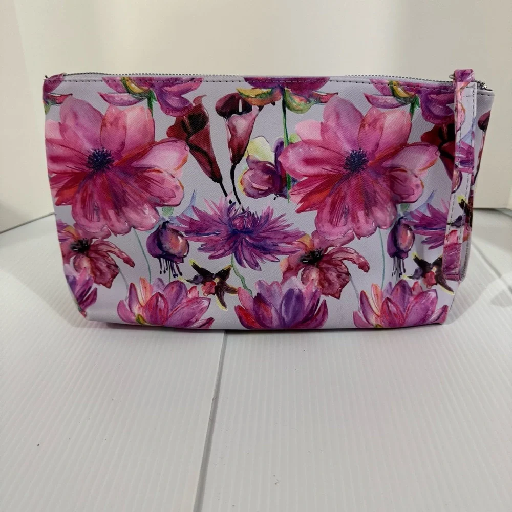 75. Steve Madden Pink and Purple Floral Cosmetic Bag